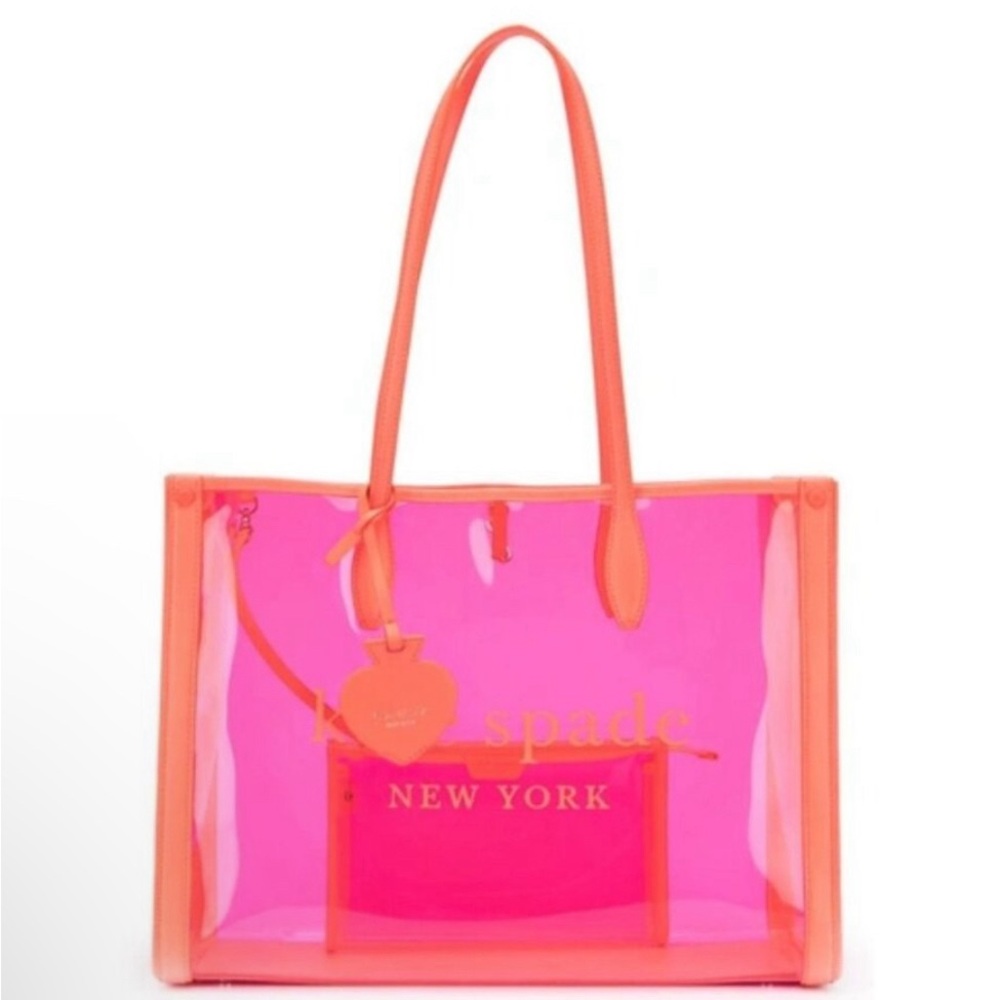 Kate Spade neon pink vinyl tote with attached clutch